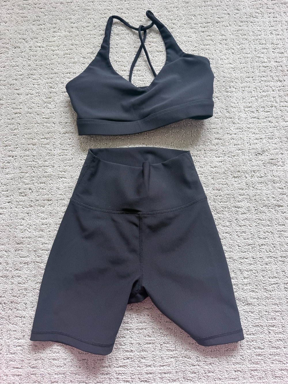 High-Waist Black Bike Shorts with Matching Black Sports Bra